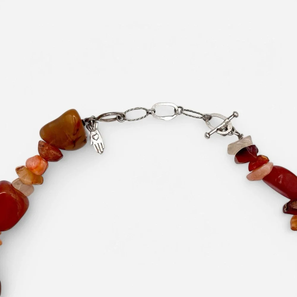 Vintage Orange Carnelian Necklace‎ Sterling Silver Milagros Hand Handpicked